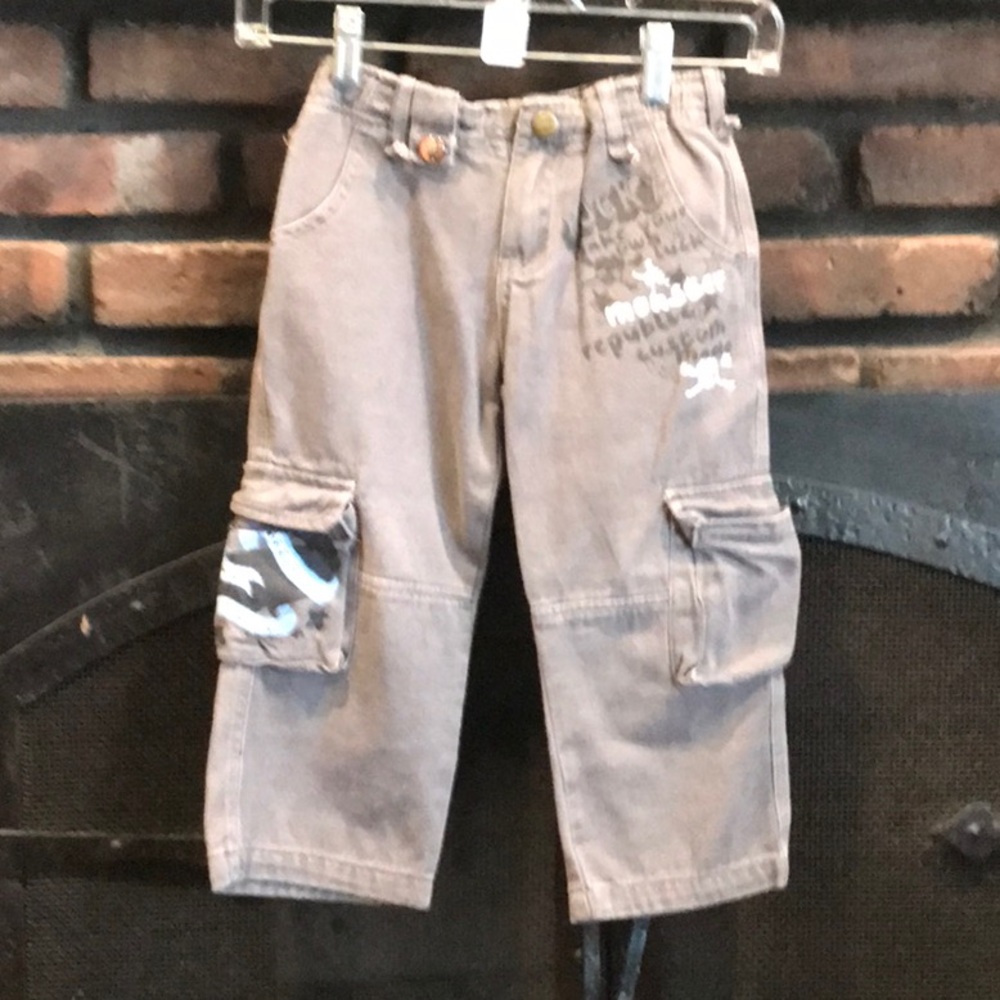 Kids Gray Cargo Pants with Camouflage Pocket